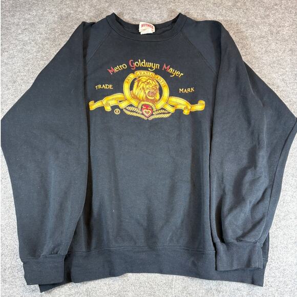 VTG 80s Metro Goldwyn Mayer Sweatshirt Mens XL Black Lion Logo Pullover Nutmeg - Picture 1 of 6